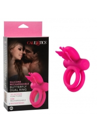 Розовое эрекционное виброкольцо Silicone Rechargeable Dual Butterfly Ring - California Exotic Novelties - в Москве купить с доставкой