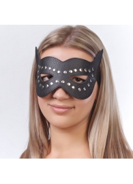 Чёрная кожаная маска с клёпками и прорезями для глаз - Sitabella - купить с доставкой в Москве