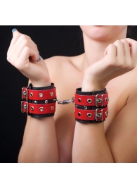 Красно-чёрные наручники из кожи - Sitabella - купить с доставкой в Москве