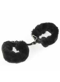 Черные кожаные наручники со съемной опушкой - Sitabella - купить с доставкой в Москве