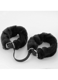 Черные кожаные оковы со съемной опушкой - Sitabella - купить с доставкой в Москве