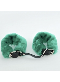 Черные кожаные наручники со съемной зеленой опушкой - Sitabella - купить с доставкой в Москве