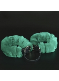 Черные кожаные оковы со съемной зеленой опушкой - Sitabella - купить с доставкой в Москве