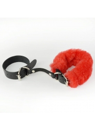 Черные кожаные наручники со съемной красной опушкой - Sitabella - купить с доставкой в Москве