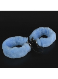 Черные кожаные оковы со съемной голубой опушкой - Sitabella - купить с доставкой в Москве