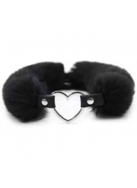 Черный меховой ошейник с металлическим сердечком - Notabu - купить с доставкой в Москве