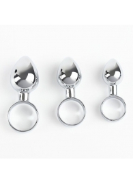Набор из 3 серебристых анальных пробок с кольцом - Сима-Ленд