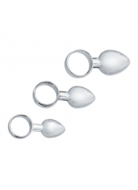 Набор из 3 серебристых анальных пробок с кольцом - Сима-Ленд