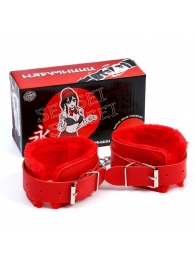 Красные наручники с меховой подкладкой и ремешками - Сима-Ленд - купить с доставкой в Москве
