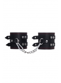 Черные кожаные наручники с двумя ремнями и контрастной строчкой - Pecado - купить с доставкой в Москве