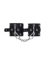Черные кожаные однослойные наручники с люверсами - Pecado - купить с доставкой в Москве
