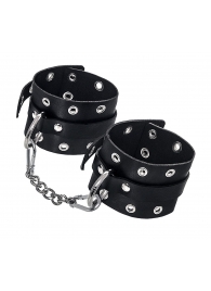 Черные кожаные однослойные наручники с люверсами - Pecado - купить с доставкой в Москве
