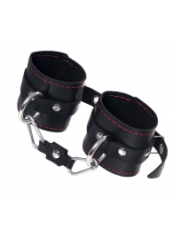 Черные кожаные однослойные наручники с контрастной строчкой - Pecado - купить с доставкой в Москве
