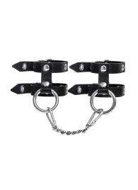 Черные однослойные кожаные наручники из двух ремешков - Pecado - купить с доставкой в Москве