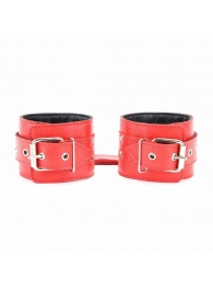 Красные кожаные наручники с клепками - БДСМ Арсенал - купить с доставкой в Москве