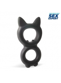Черное двойное эрекционное кольцо с кошачьими ушками - Sex Expert - в Москве купить с доставкой