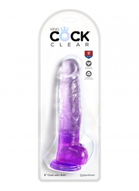 Фиолетовый фаллоимитатор с мошонкой на присоске 8’’ Cock with Balls - 22,2 см. - Pipedream
