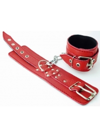 Красные кожаные наручники - БДСМ Арсенал - купить с доставкой в Москве