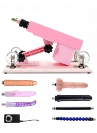 Розовая секс-машина с проводным пультом и 5 насадками - Eroticon - купить с доставкой в Москве