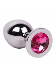 Большой стальной плаг с розовым кристаллом Pink Bubble Gum - 9,5 см. - Erotic Fantasy - купить с доставкой в Москве