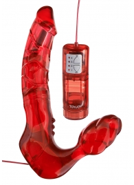 Безремневой вагинальный страпон с вибратором Bend Over Boyfriend Red - 21 см. - Toy Joy - купить с доставкой в Москве