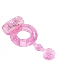 Розовое эрекционное кольцо с вибратором и хвостом - Toyfa Basic - в Москве купить с доставкой