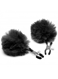 Зажимы для сосков с черным помпонами Pom Pom Nipple Clamps - XR Brands - купить с доставкой #SOTBIT_REGIONS_UF_V_REGION_NAME#