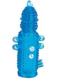 Голубая эластичная насадка на пенис с жемчужинами, точками и шипами Pearl Stimulator - 11,5 см. - Tonga - в Москве купить с доставкой