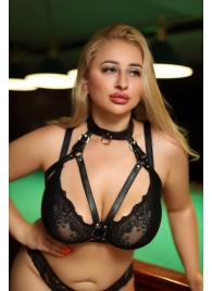 Черная кожаная сбруя с ошейником plus size из нежной кожи - БДСМ Арсенал - купить с доставкой в Москве