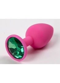 Розовая силиконовая пробка с зеленым кристаллом - 7,1 см. - 4sexdreaM - купить с доставкой в Москве