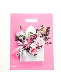 Розовый пакет с цветочным принтом и вырубной ручкой (40х31 см) - Сима-Ленд - купить с доставкой в Москве