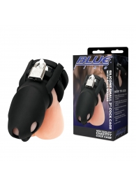Черная клетка для пениса Silicone Small 2 in Cock Cage With Ball Divider - BlueLine - купить с доставкой в Москве