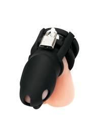 Черная клетка для пениса Silicone Small 2 in Cock Cage With Ball Divider - BlueLine - купить с доставкой в Москве
