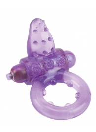 Фиолетовое эрекционное кольцо с вибрацией и рельефным язычком NUBBY CLITORAL PROBE COCKRING - Seven Creations - в Москве купить с доставкой