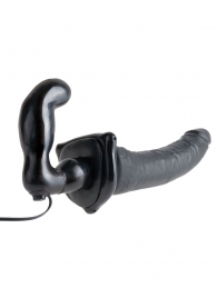 Черный страпон с вагинальной пробкой Deluxe Vibrating Penetrix Strap-On - 19 см. - Pipedream - купить с доставкой в Москве