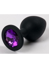 Черная силиконовая анальная пробка с фиолетовым стразом - 8,2 см. - 4sexdreaM - купить с доставкой в Москве