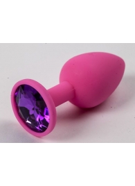 Розовая силиконовая анальная пробка с фиолетовым стразом - 7,1 см. - 4sexdreaM - купить с доставкой в Москве