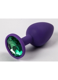 Фиолетовая силиконовая анальная пробка с зеленым стразом - 7,1 см. - 4sexdreaM - купить с доставкой в Москве
