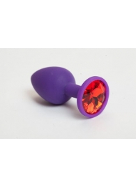 Фиолетовая силиконовая анальная пробка с красным стразом - 7,1 см. - 4sexdreaM - купить с доставкой в Москве