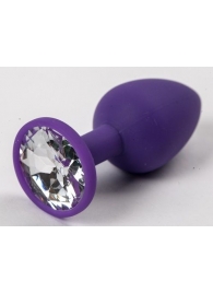 Фиолетовая силиконовая анальная пробка с прозрачным стразом - 7,1 см. - 4sexdreaM - купить с доставкой в Москве