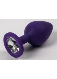 Фиолетовая силиконовая анальная пробка с прозрачным стразом - 8,2 см. - 4sexdreaM - купить с доставкой в Москве