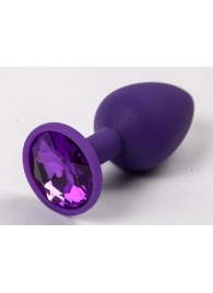 Фиолетовая силиконовая анальная пробка с фиолетовым стразом - 7,1 см. - 4sexdreaM - купить с доставкой в Москве