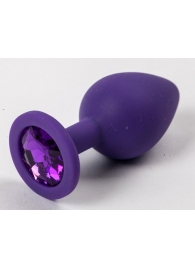 Фиолетовая силиконовая анальная пробка с фиолетовым стразом - 8,2 см. - 4sexdreaM - купить с доставкой в Москве