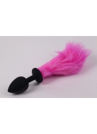 Черная силиконовая анальная пробка с розовым хвостиком - 4sexdreaM - купить с доставкой #SOTBIT_REGIONS_UF_V_REGION_NAME#