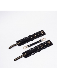 Черный кожаные оковы с узорами и золотистой фурнитурой - Crazy Handmade - купить с доставкой в Москве