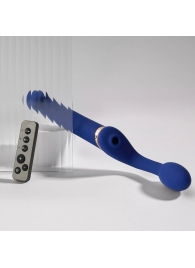 Синий безремневой страпон Multi Orgasm Bendable Strap-On size XL с клиторальной стимуляцией - Strap-on-me - купить с доставкой в Москве