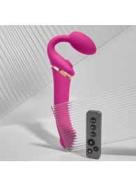 Ярко-розовый безремневой страпон Multi Orgasm Bendable Strap-On size XL с клиторальной стимуляцией - Strap-on-me - купить с доставкой в Москве