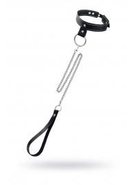 Черный узкий однослойный ошейник с серебристым поводком-цепочкой - Pecado - купить с доставкой в Москве