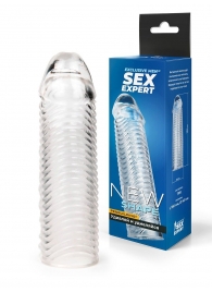 Прозрачная закрытая насадка на пенис с ребрышками - 16 см. - Sex Expert - #SOTBIT_REGIONS_UF_V_REGION_NAME# купить с доставкой