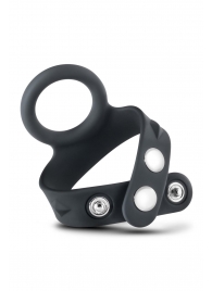 Черное эрекционное кольцо с подхватом мошонки на кнопках VS6 - Blush Novelties - в Москве купить с доставкой